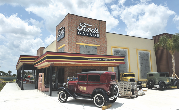 Popular burger-and-brew chain Ford’s Garage is expected to open in Viera’s booming Borrows West dining, retail and entertainment development in July.