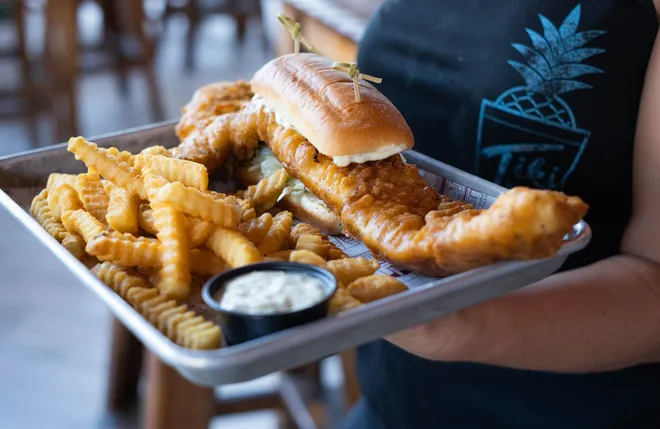 The "Big Catch-Wich" is one of the menu items that will be offered at the Polynesian-themed Tiki Docks restaurant that Tampa-based 23 Restaurant Services plans to open in October 2024 in Port Orange, where Fysh Bar & Grill used to be.